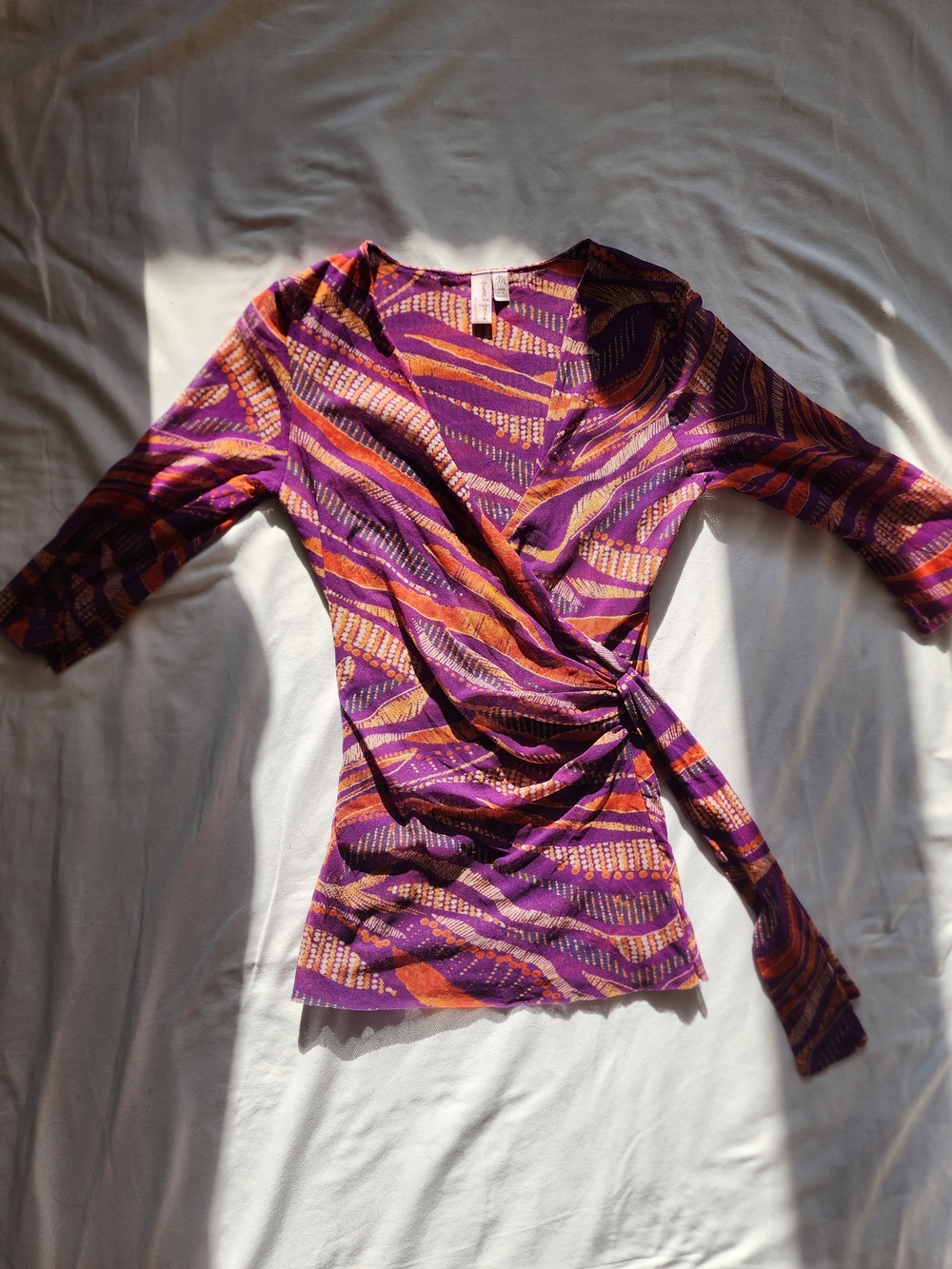Sweetpea by Stacy Frati Multicoloured Purple and Orange V-Neck Wrap Style Blouse